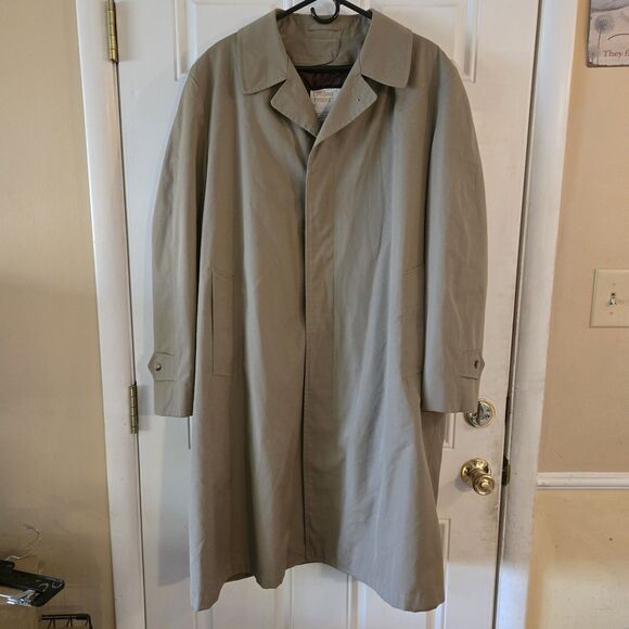 Vintage LONDON TOWNE Mens Trench Coat 46 Reg Tan Khaki Zip Out Faux Fur Liner - Picture 1 of 14